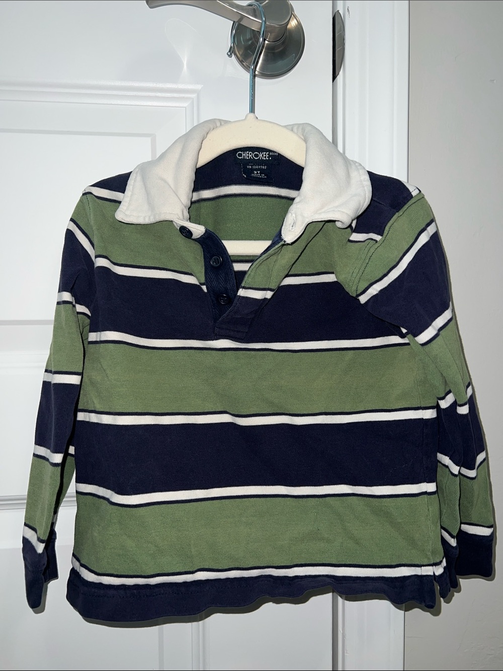 VINTAGE 90s Cherokee Navy, Olive & White Striped Rugby Shirt